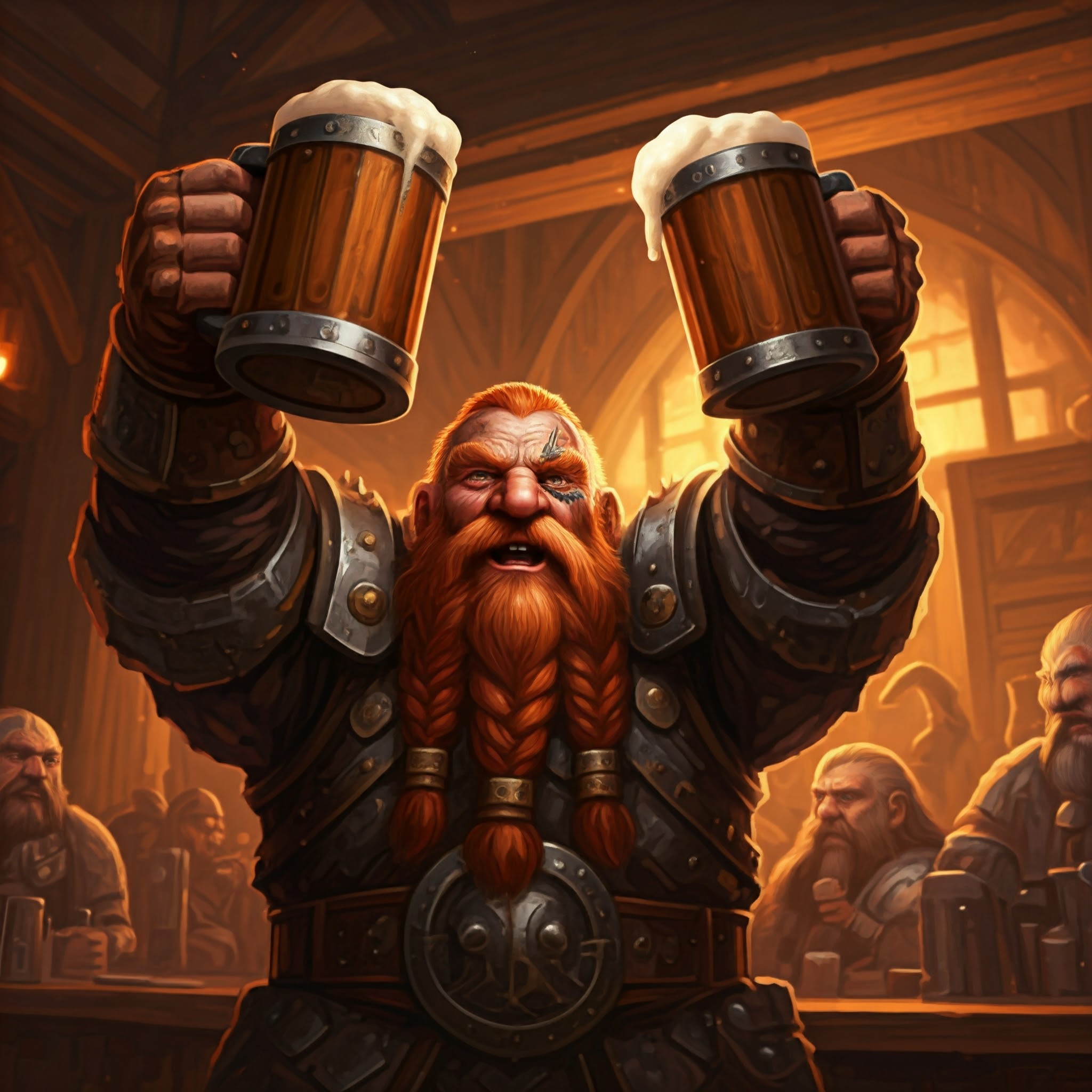 Anão com canecas de chopp